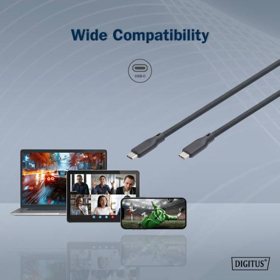 Kabel USB 3.2 Gen2 USB-C - USB-C 100W 10Gbs czarny 0,5m silikonowy Digitus AK-300342-005-S