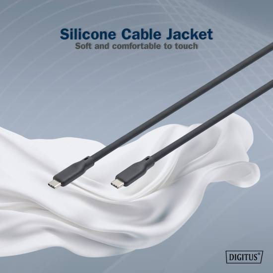 Kabel USB 3.2 Gen2 USB-C - USB-C 100W 10Gbs czarny 0,5m silikonowy Digitus AK-300342-005-S