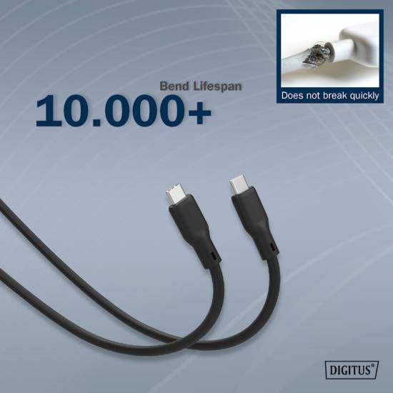 Kabel USB 3.2 Gen2 USB-C - USB-C 100W 10Gbs czarny 0,5m silikonowy Digitus AK-300342-005-S