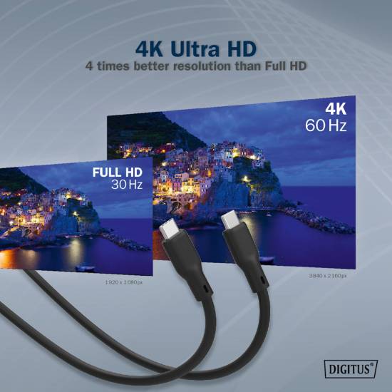 Kabel USB 3.2 Gen2 USB-C - USB-C 100W 10Gbs czarny 0,5m silikonowy Digitus AK-300342-005-S