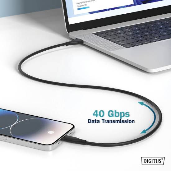 Kabel USB 4.0 Gen3 USB-C - USB-C 240W 40Gbs czarny 0,5m silikonowy Digitus AK-300344-005-S