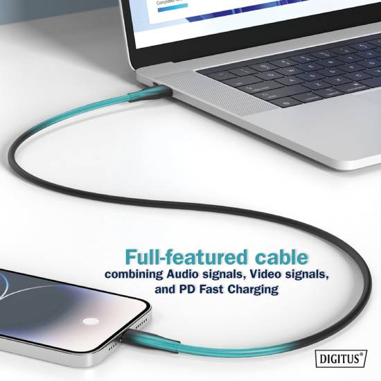 Kabel USB 4.0 Gen3 USB-C - USB-C 240W 40Gbs czarny 0,5m silikonowy Digitus AK-300344-005-S