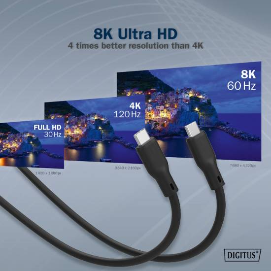 Kabel USB 4.0 Gen3 USB-C - USB-C 240W 40Gbs czarny 0,5m silikonowy Digitus AK-300344-005-S
