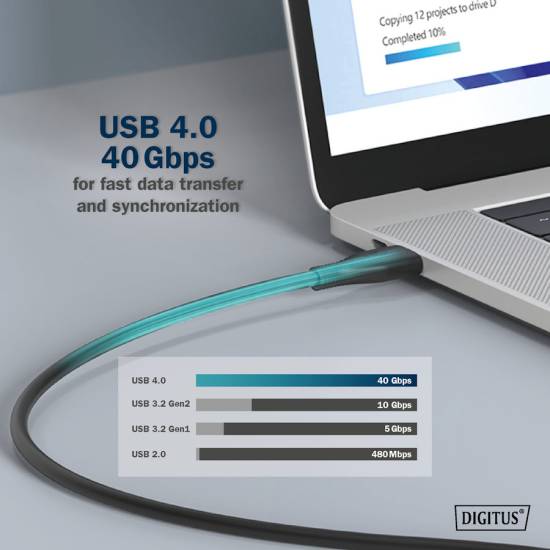 Kabel USB 4.0 Gen3 USB-C - USB-C 240W 40Gbs czarny 0,5m silikonowy Digitus AK-300344-005-S