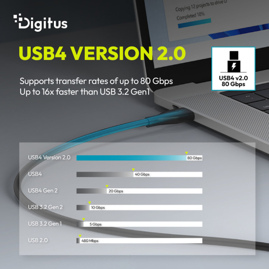 Kabel USB 4.0 ver.2.0 USB-C - USB-C 240W 80Gbs 8K@60Hz czarny 1,5m silikonowy Digitus AK-300350-015-S