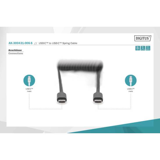 Kabel USB 2.0 C - USB C spiralny Digitus AK-300431-006-S