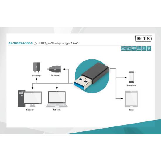 Adapter USB-C żeńskie -> USB 3.0 A męskie Digitus AK-300524-000-S
