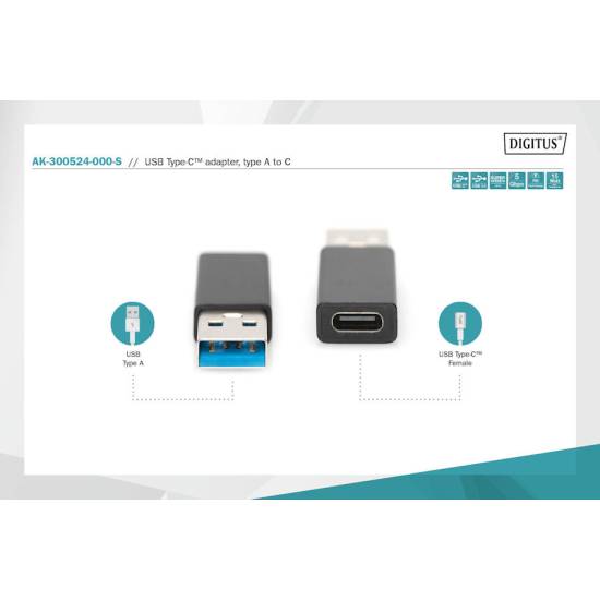 Adapter USB-C żeńskie -> USB 3.0 A męskie Digitus AK-300524-000-S