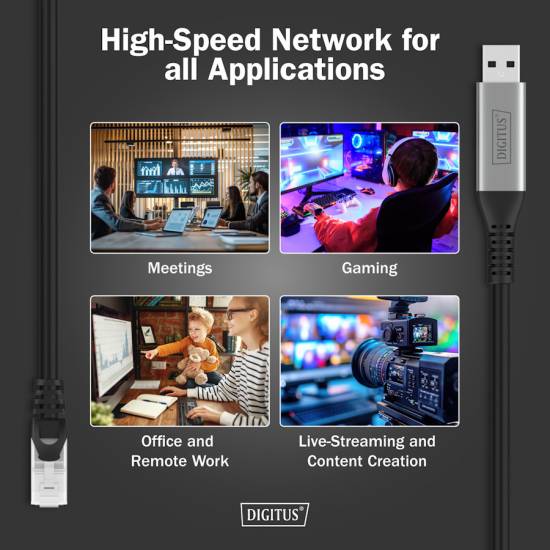 Adapter / karta sieciowa USB-A RJ45 1Gbps kabel 5m Digitus AK-300600-050-S