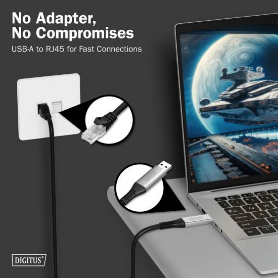 Adapter / karta sieciowa USB-A RJ45 1Gbps kabel 15m Digitus AK-300600-150-S
