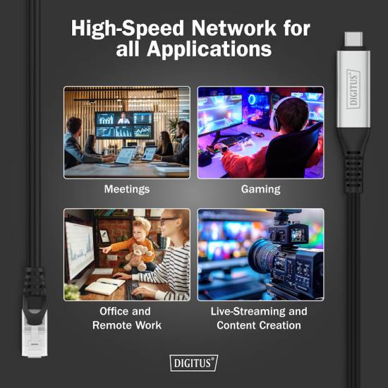 Adapter / karta sieciowa USB-C RJ45 1Gbps kabel 3m Digitus AK-300601-030-S