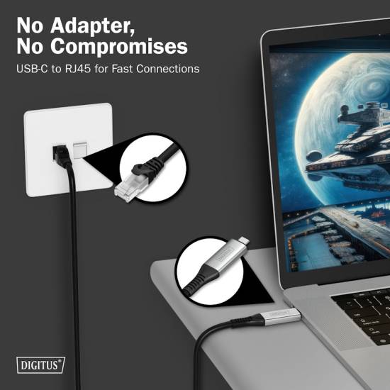 Adapter / karta sieciowa USB-C RJ45 1Gbps kabel 15m Digitus AK-300601-150-S