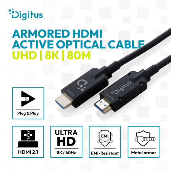 Kabel optyczny HDMI 2.1 AOC 8K opancerzony 80,0m Digitus AK-330128-800-S