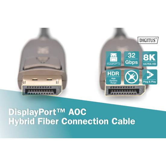 Kabel optyczny DisplayPort 1.4 M/M AOC 8K 10m Digitus AK-340107-100-S
