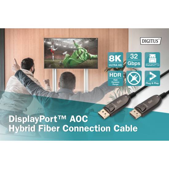 Kabel DisplayPort 1.4 M/M optyczny AOC 8K 10m Digitus AK-340107-100-S