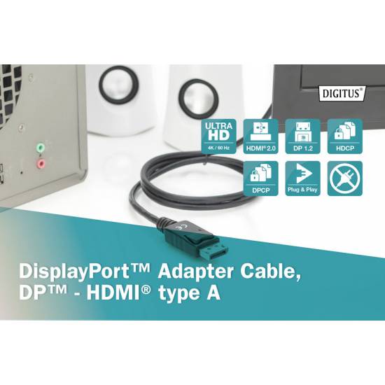 Kabel DisplayPort HDMI 4K@60Hz 1,0m Digitus AK-340303-010-S