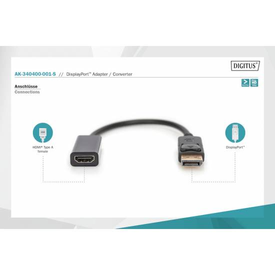 Adapter DisplayPort -> HDMI Digitus AK-340400-001-S