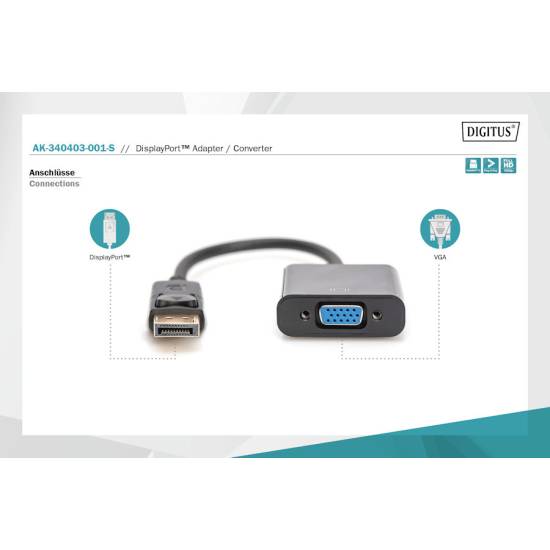 Adapter DisplayPort -> VGA Digitus AK-340403-001-S
