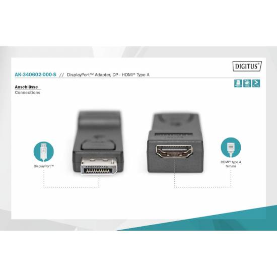 Adapter DisplayPort -> HDMI Digitus AK-340602-000-S