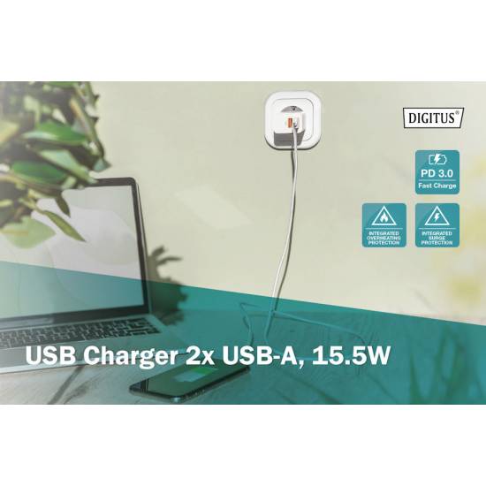 Ładowarka USB-A x2 15,5W Digitus DA-10061