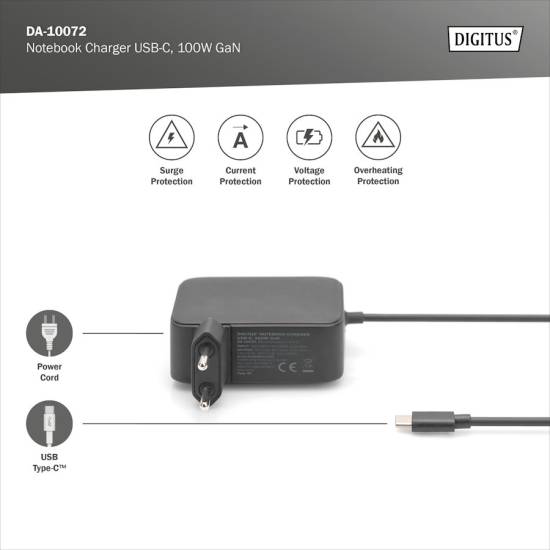 Ładowarka sieciowa GaN USB-C 100W Digitus DA-10072