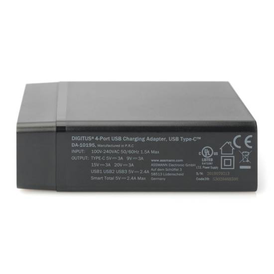 Ładowarka sieciowa GaN USBA x3 USBC x1 PD 72W Digitus DA-10195
