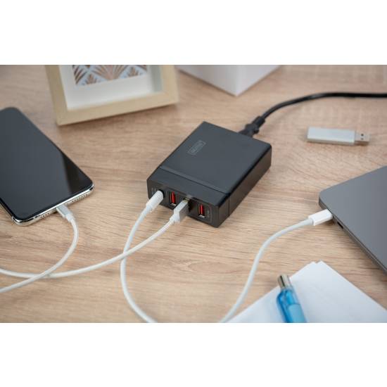 Ładowarka sieciowa GaN USBA x3 USBC x1 PD 72W Digitus DA-10195