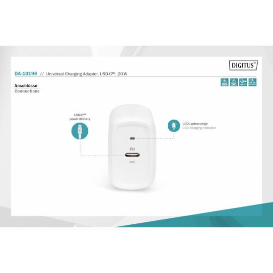 Ładowarka USB C PowerDelivery 20W Digitus DA-10196
