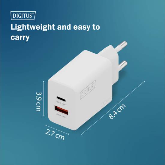Ładowarka sieciowa zasilacz 30W GaN II USB-A x1 USB-C x1 Digitus DA-10301