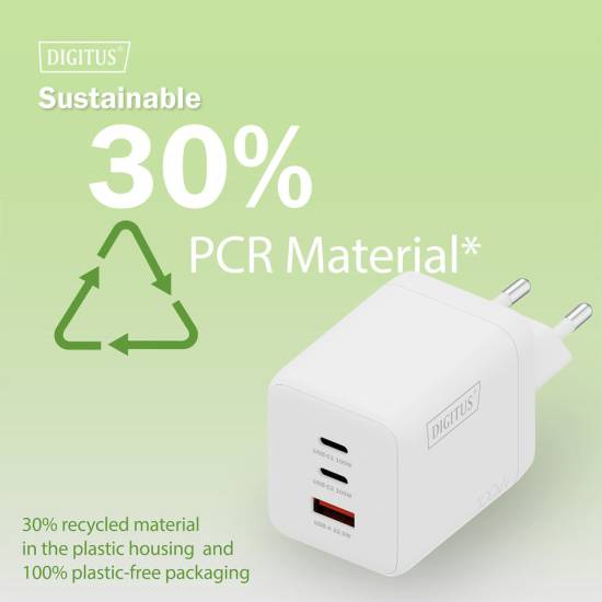Ładowarka sieciowa zasilacz 100W GaN II USB-A x1 USB-C x2 Digitus DA-10304