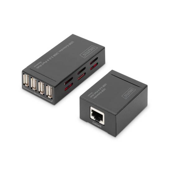 Kabel USB 2.0 A-A przedłużacz UTP 50m + hub USB 2.0 4-portowy Digitus DA-70143
