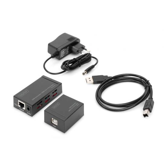 Kabel USB 2.0 A-A przedłużacz UTP 50m + hub USB 2.0 4-portowy Digitus DA-70143