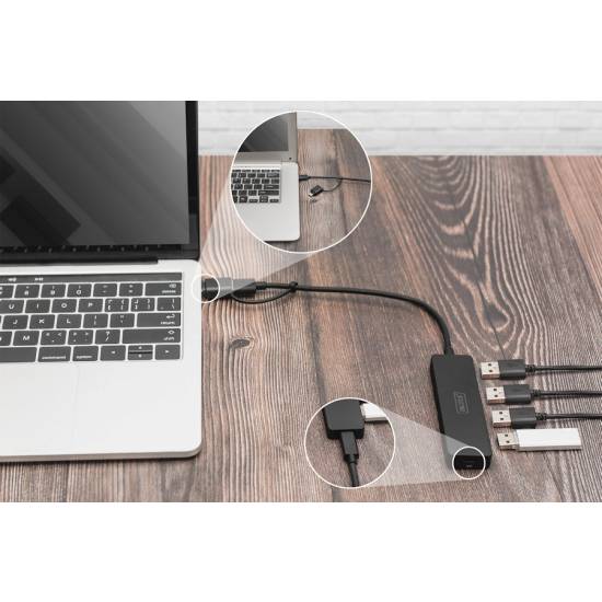 Hub USB 3.0 x4 adapter USB-C kabel 0,2m Digitus DA-70235
