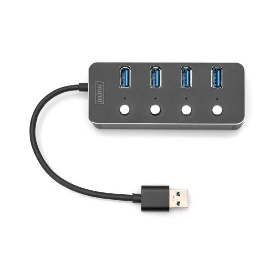 Hub USB 3.0 x4 adapter USB-C z wyłącznikami portów Digitus DA-70247