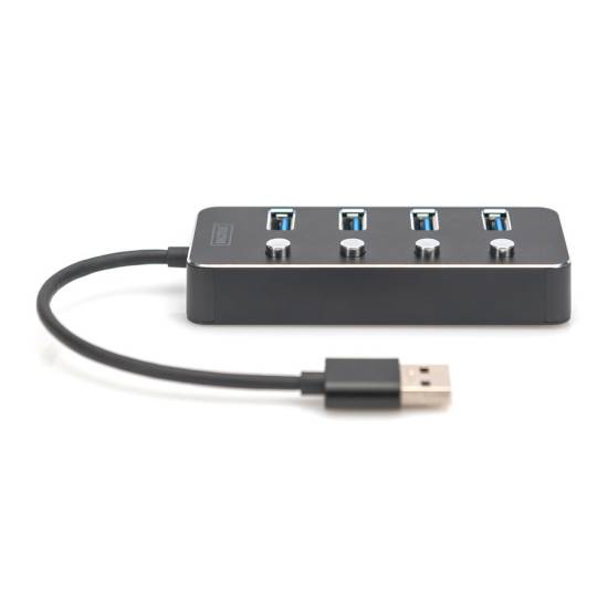 Hub USB 3.0 x4 adapter USB-C z wyłącznikami portów Digitus DA-70247