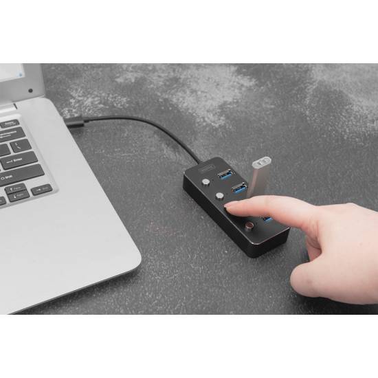 Hub USB 3.0 x4 adapter USB-C z wyłącznikami portów Digitus DA-70247