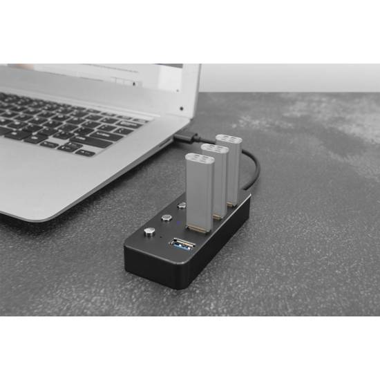 Hub USB 3.0 x4 adapter USB-C z wyłącznikami portów Digitus DA-70247