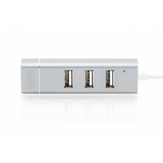 Hub USB2 x3 + karta sieciowa ethernet z USB C Digitus DA-70253