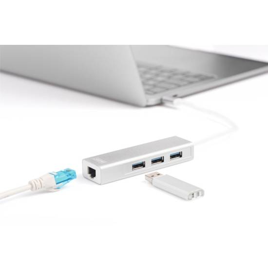 Hub USB-C -> USB 3.0 x3 RJ45 Gigabit Digitus DA-70255
