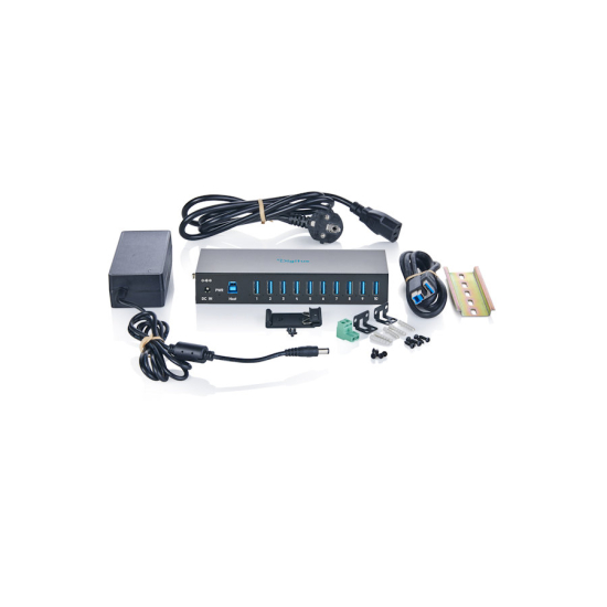 Hub USB 3.2 Gen1 5Gbit/s 10x USB-A host USB-B przemysłowy metalowa obudowa szyna DIN aktywny Digitus DA-70262