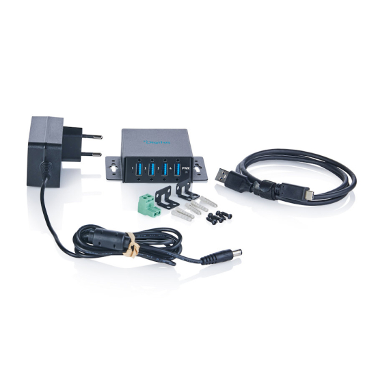 Hub USB 3.2 Gen1 5Gbit/s 4x USB-A host USB-C przemysłowy metalowa obudowa aktywny Digitus DA-70263