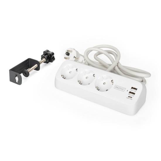 Listwa zasilająca 3-gniazda 2x USB-A 12W 1x USB-C 30W 1,5m Digitus DA-70626 biała