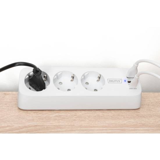 Listwa zasilająca 3-gniazda 2x USB-A 12W 1x USB-C 30W 1,5m Digitus DA-70626 biała