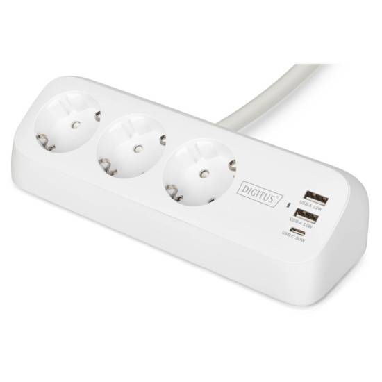 Listwa zasilająca 3-gniazda 2x USB-A 12W 1x USB-C 30W 1,5m Digitus DA-70626 biała