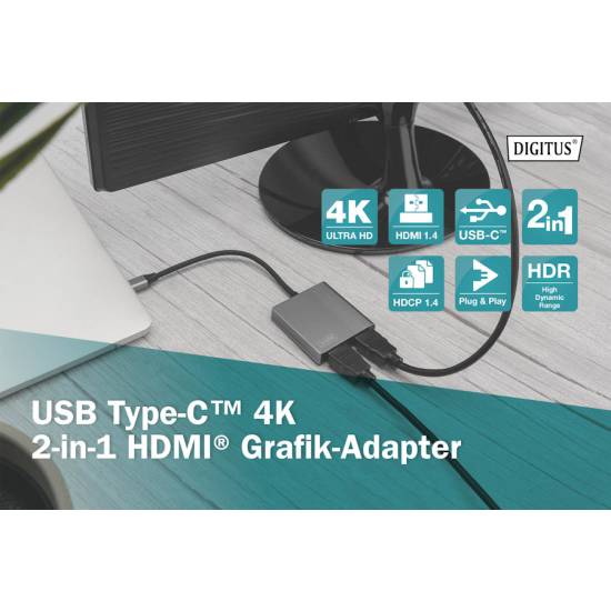 Adapter USB-C -> 2x HDMI MST Digitus DA-70828