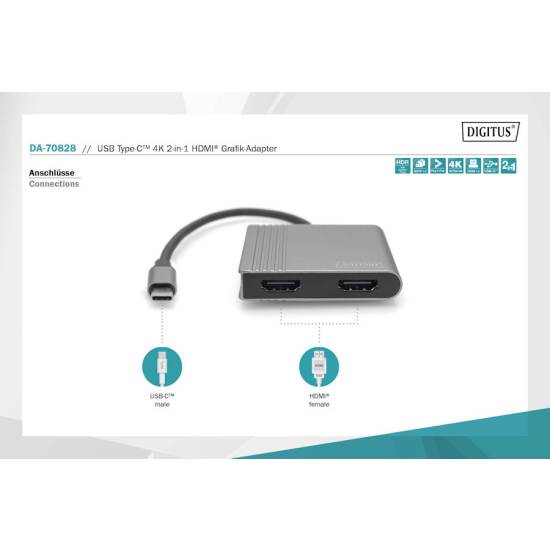 Adapter USB-C -> 2x HDMI MST Digitus DA-70828