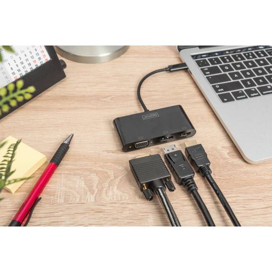 Adapter USB-C -> HDMI 4K + DisplayPort + VGA Digitus DA-70859