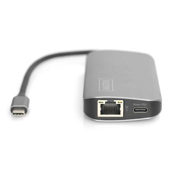 Hub USB-C -> USB 3.0 x2 HDMI x2 4K RJ45 PD 100W Digitus DA-70884