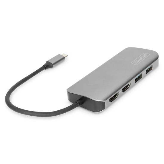 Hub USB-C -> USB 3.0 x2 HDMI x2 4K RJ45 PD 100W Digitus DA-70884