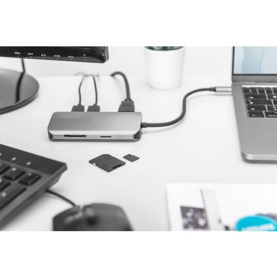 Hub USB-C -> USB 3.0 x2 HDMI x2 4K RJ45 PD 100W Digitus DA-70884